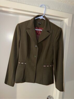Pierre  Olive Green Women's Three-Button Blazer with Waist Accent 4